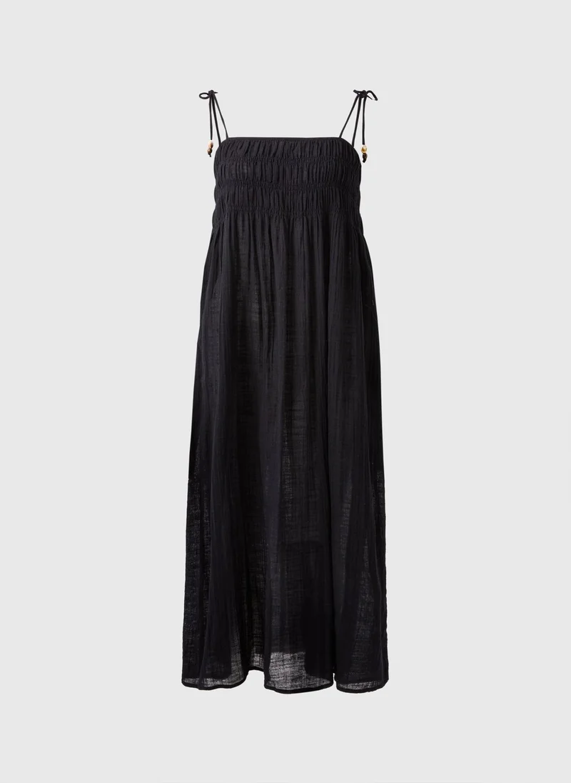 ماتلان Black Crinkle Midi Beach Dress